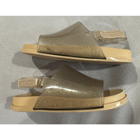 Mini Melissa Beach Slide Sandals Toddlers Girls 10 Tan Gold Glitter Slingback - Picture 2 of 9